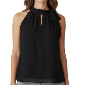 NWT WHITE HOUSE BLACK MARKET Black Dot Sleeveless Halter Tie Blouse Size X-Large